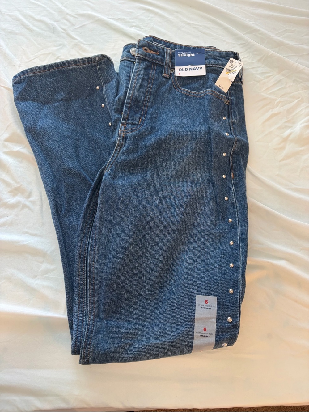 Old Navy Men’s Straight Jeans in Dark Blue with Silver Stud Accents